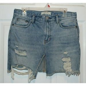 Free People  Distressed Denim Mini Skirt Size 28